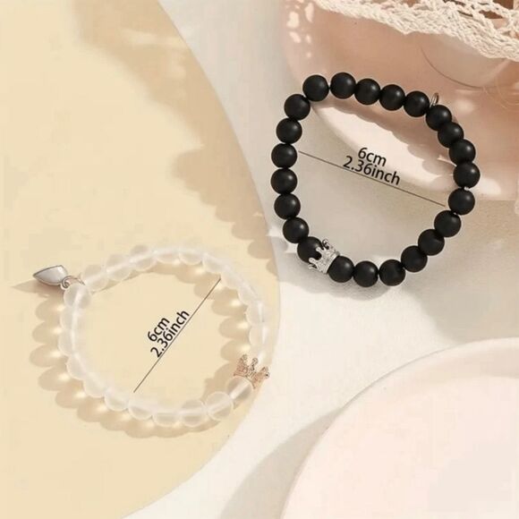 Beaded Magnetic Heart Couple Bracelets Glow-in-the-Dark Set - Picture 4 of 4